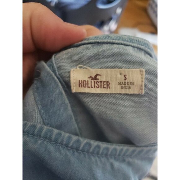 Hollister Womens Blue Lyocel Boho Cropped Embroidered Bell Sleeve Blouse Small - Picture 5 of 6